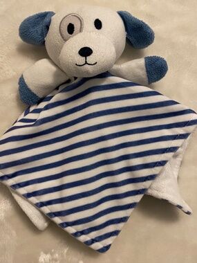 Puppy Dog Blue White Stripes Plush Baby Security Blanket Lovey
